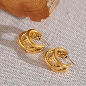 Gold Plated Chunky Geometric Stud Earrings | Stainless Steel Waterproof